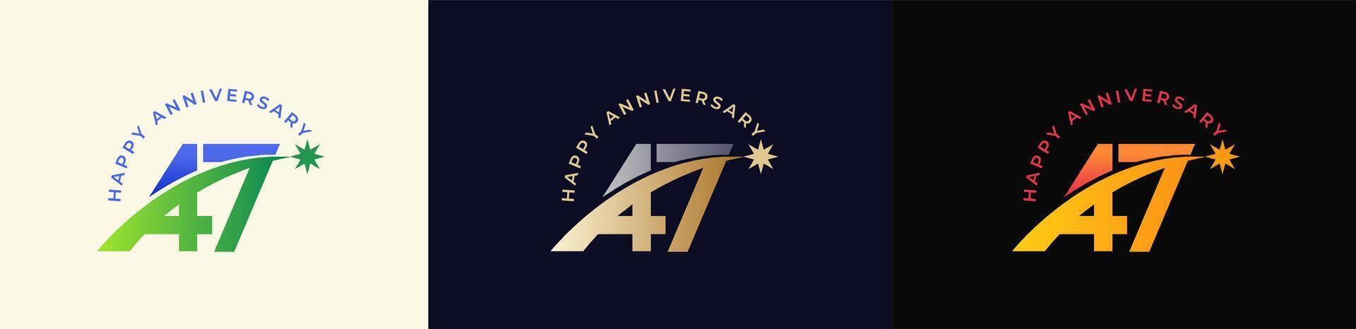 Logo Anniversary with Rising star 47th, 47th Happy Anniversary with Colorful Gradient, Luxury Gold and Silver. vector