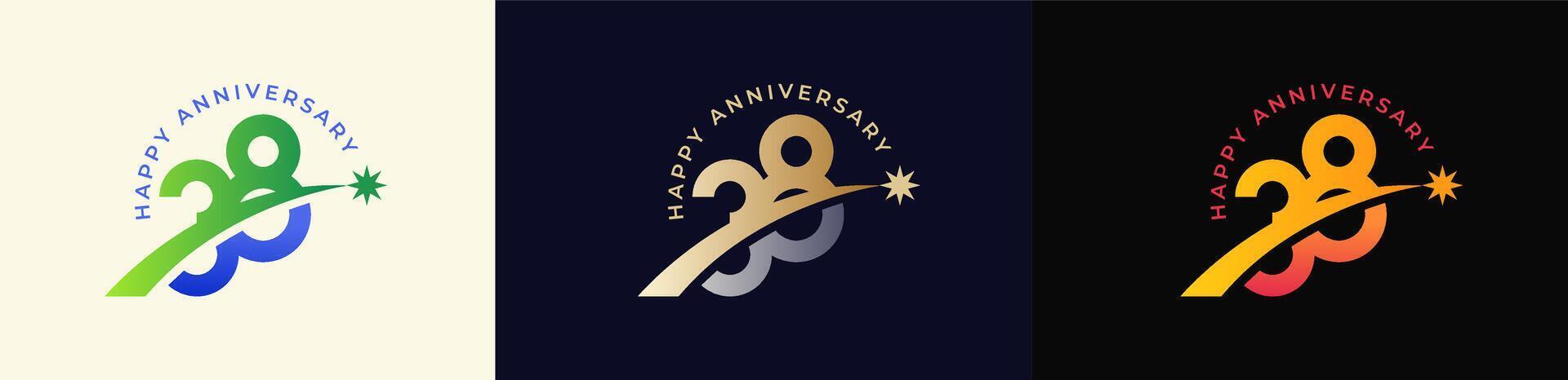 Logo Anniversary with Rising star 38th, 38th Happy Anniversary with Colorful Gradient, Luxury Gold and Silver. vector