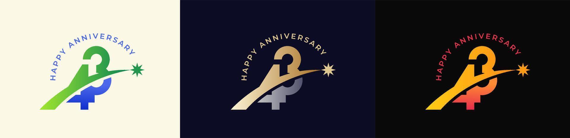 Logo Anniversary with Rising star 43th, 43th Happy Anniversary with Colorful Gradient, Luxury Gold and Silver. vector
