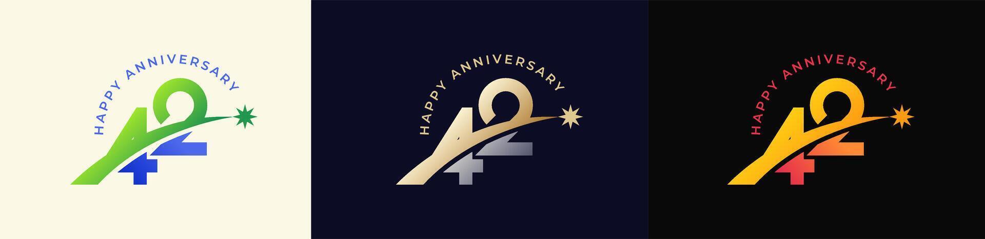 Logo Anniversary with Rising star 42th, 42th Happy Anniversary with Colorful Gradient, Luxury Gold and Silver. vector