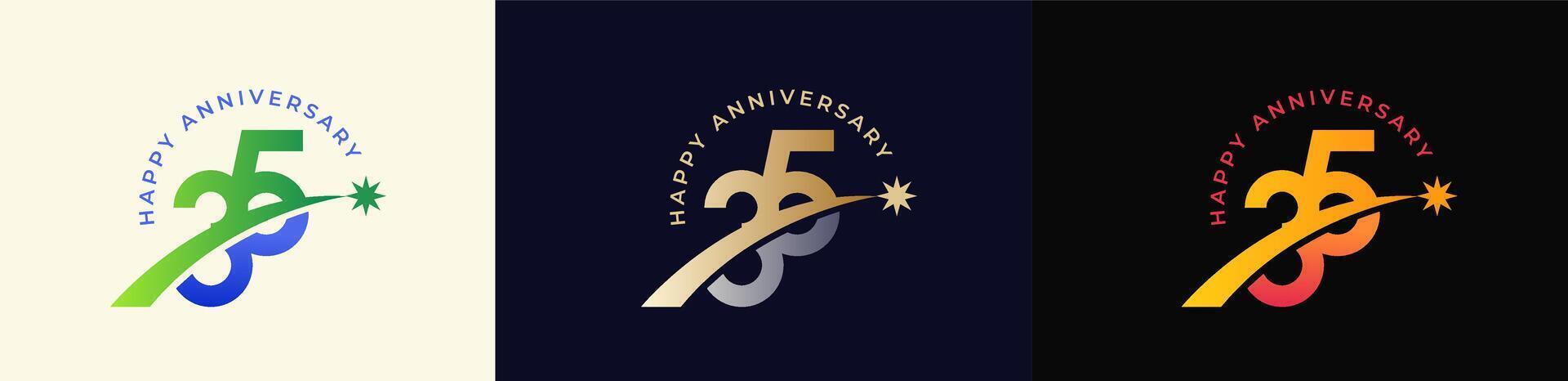 Logo Anniversary with Rising star 35th, 35th Happy Anniversary with Colorful Gradient, Luxury Gold and Silver. vector