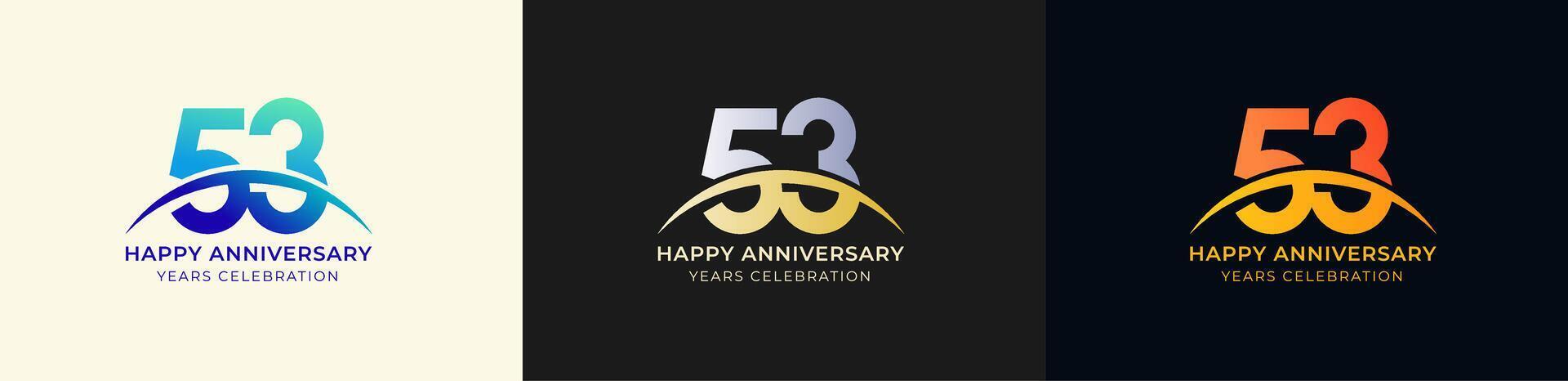 Logo Anniversary with Swoosh Sunrise 53th, 53th Happy Anniversary with Colorful Gradient, Luxury Gold and Silver. vector