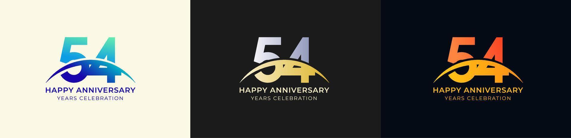 Logo Anniversary with Swoosh Sunrise 54th, 54th Happy Anniversary with Colorful Gradient, Luxury Gold and Silver. vector