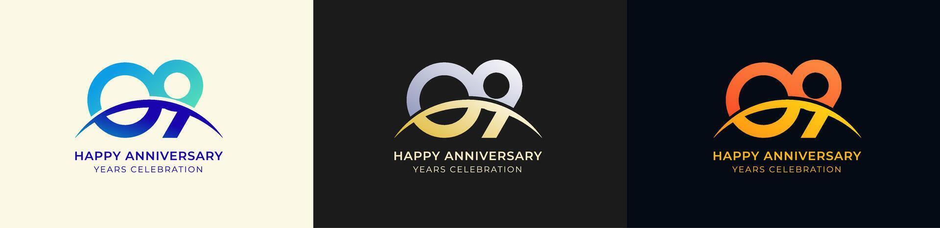 Logo Anniversary with Swoosh Sunrise 9th, 9th Happy Anniversary with Colorful Gradient, Luxury Gold and Silver. vector