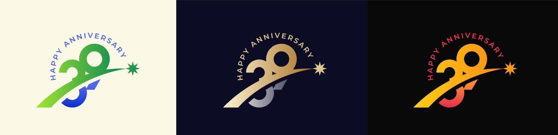 Logo Anniversary with Rising star 39th, 39th Happy Anniversary with Colorful Gradient, Luxury Gold and Silver. vector