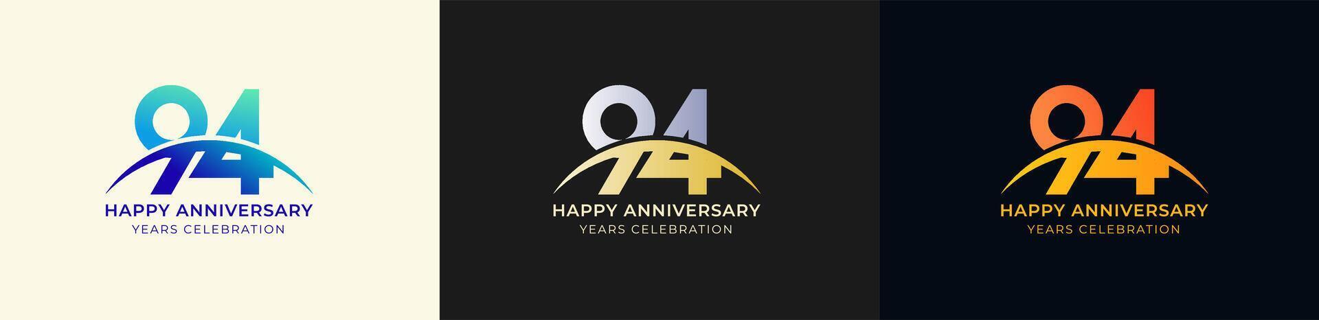 Logo Anniversary with Swoosh Sunrise 94th, 94th Happy Anniversary with Colorful Gradient, Luxury Gold and Silver. vector