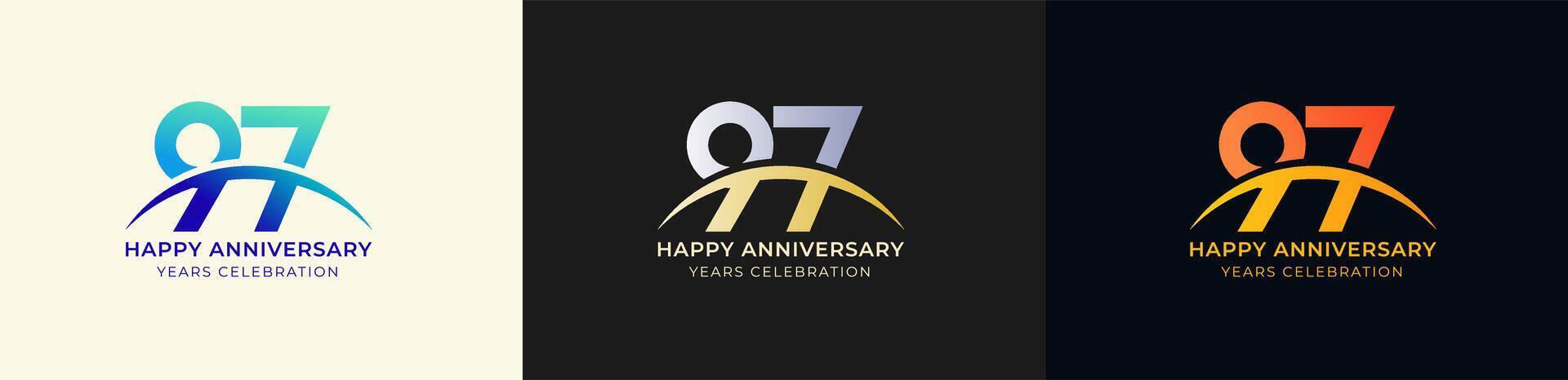 Logo Anniversary with Swoosh Sunrise 97th, 97th Happy Anniversary with Colorful Gradient, Luxury Gold and Silver. vector