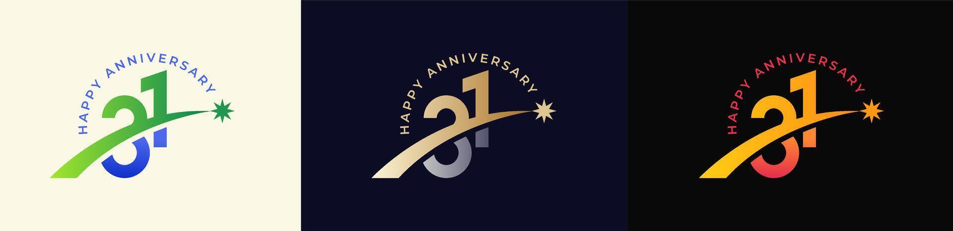 Logo Anniversary with Rising star 31th, 31th Happy Anniversary with Colorful Gradient, Luxury Gold and Silver. vector