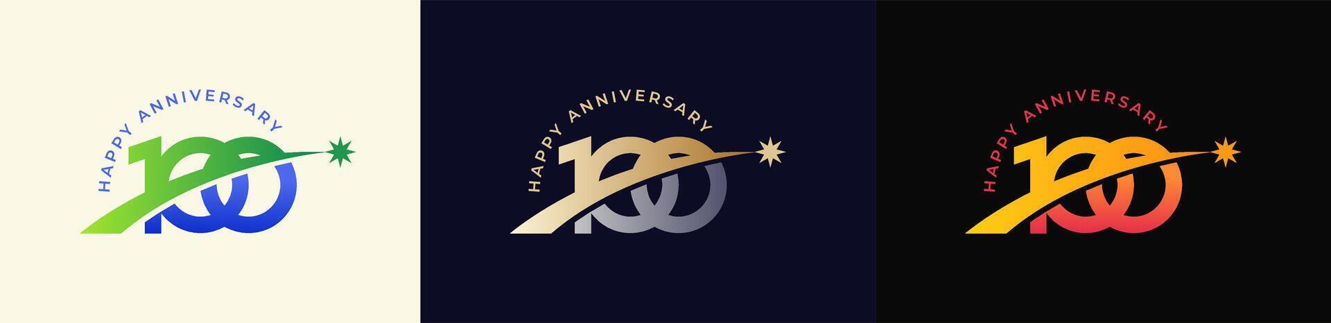 Logo Anniversary with Rising star 100th, 100th Happy Anniversary with Colorful Gradient, Luxury Gold and Silver. vector