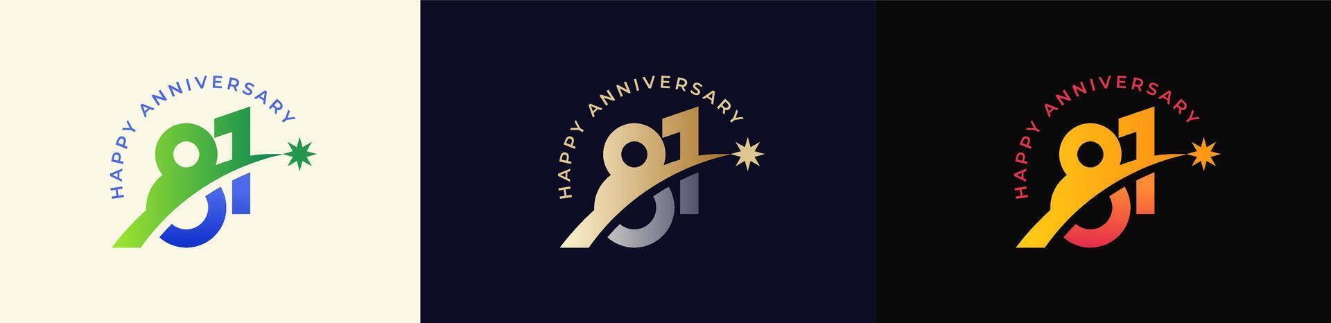 Logo Anniversary with Rising star 81th, 81th Happy Anniversary with Colorful Gradient, Luxury Gold and Silver. vector
