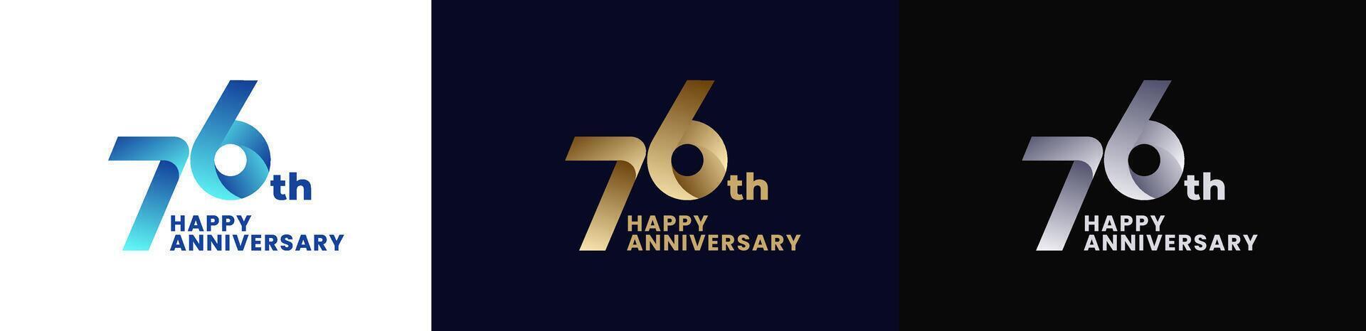 Abstract Twist Logo Anniversary 76th, 76th Happy Anniversary with Colorful Gradient, Luxury Gold and Elegant Silver. Editable file vector