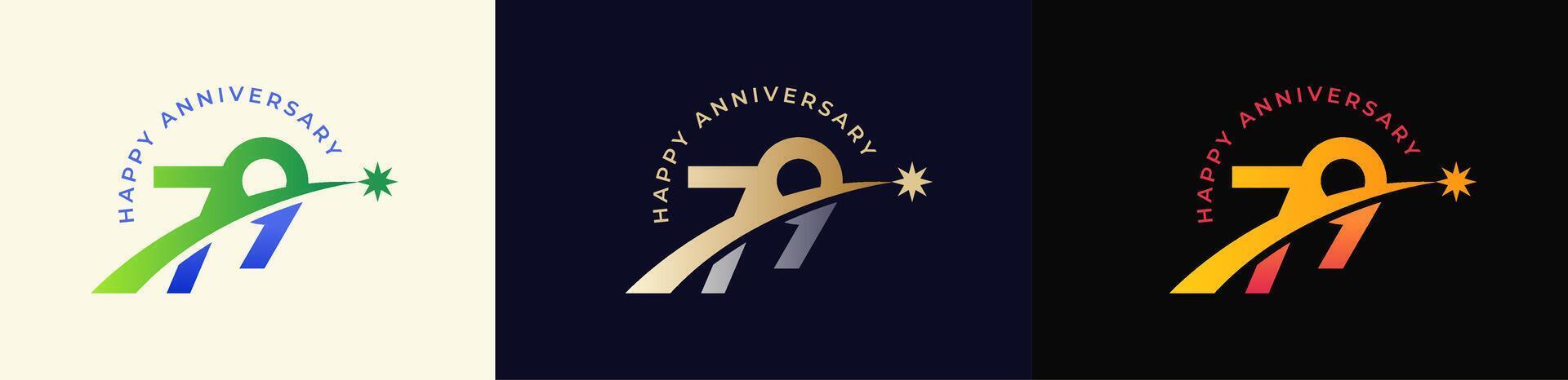 Logo Anniversary with Rising star 79th, 79th Happy Anniversary with Colorful Gradient, Luxury Gold and Silver. vector