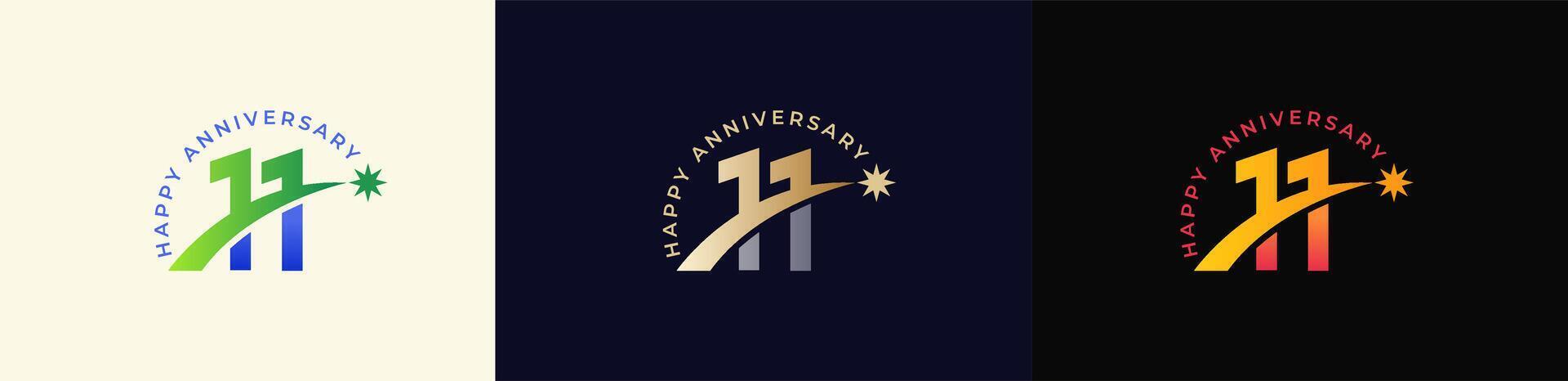 Logo Anniversary with Rising star 11th, 11th Happy Anniversary with Colorful Gradient, Luxury Gold and Silver. vector