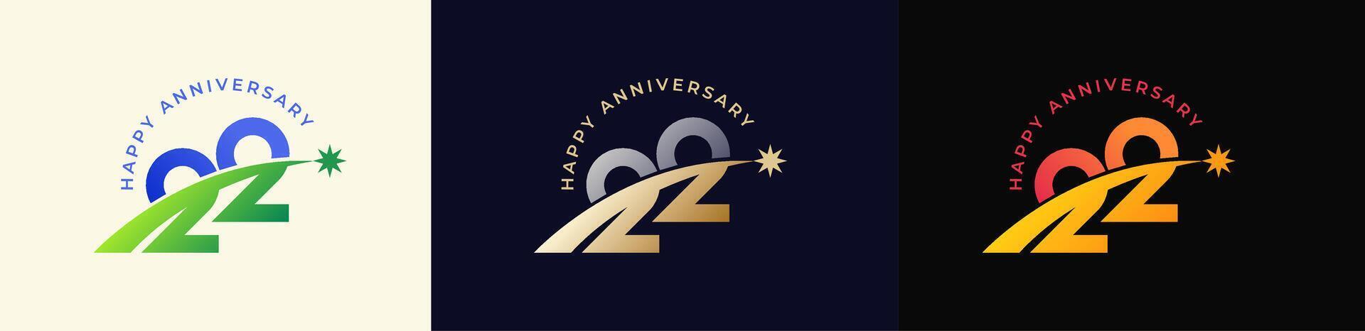 Logo Anniversary with Rising star 22th, 22th Happy Anniversary with Colorful Gradient, Luxury Gold and Silver. vector