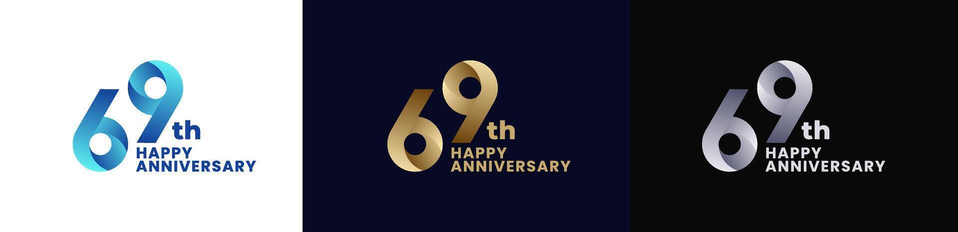 Abstract Twist Logo Anniversary 69th, 69th Happy Anniversary with Colorful Gradient, Luxury Gold and Elegant Silver. Editable file vector