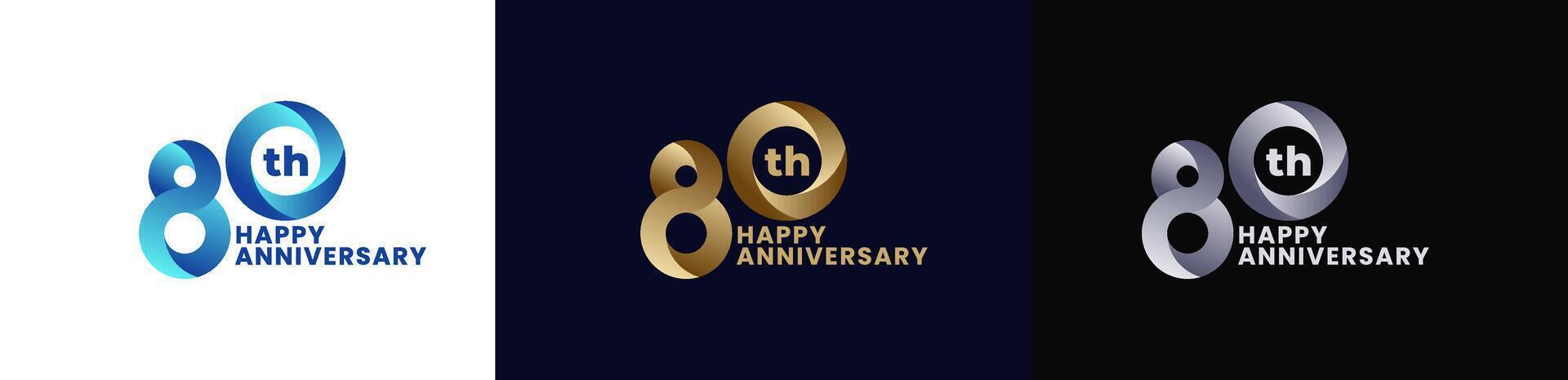 Abstract Twist Logo Anniversary 80th, 80th Happy Anniversary with Colorful Gradient, Luxury Gold and Elegant Silver. Editable file vector