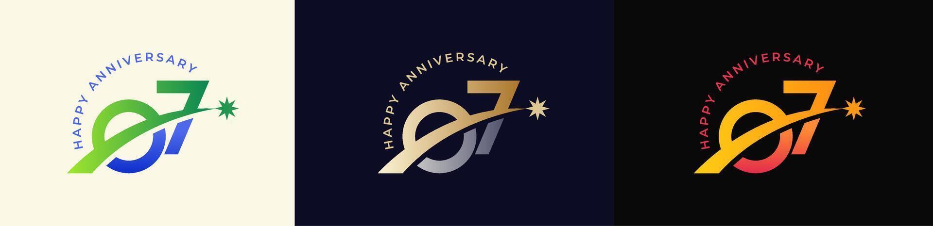 Logo Anniversary with Rising star 7th, 7th Happy Anniversary with Colorful Gradient, Luxury Gold and Silver. vector