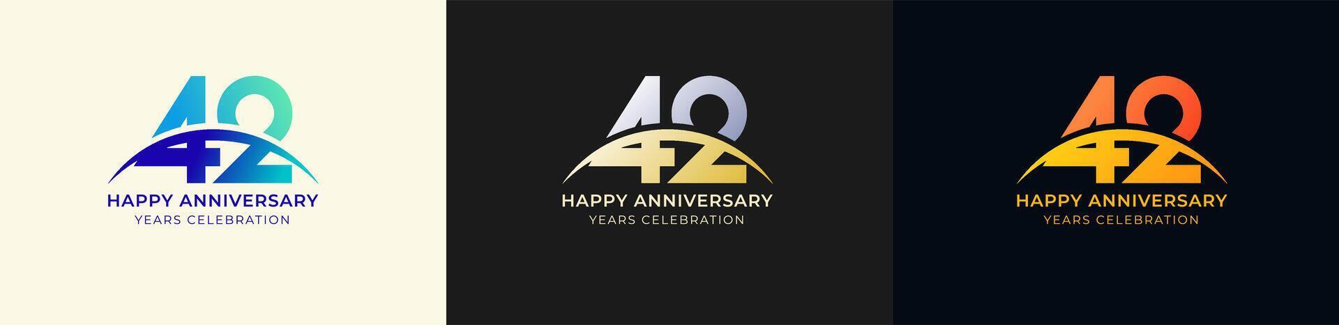 Logo Anniversary with Swoosh Sunrise 42th, 42th Happy Anniversary with Colorful Gradient, Luxury Gold and Silver. vector