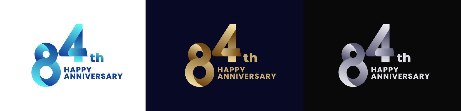 Abstract Twist Logo Anniversary 84th, 84th Happy Anniversary with Colorful Gradient, Luxury Gold and Elegant Silver. Editable file vector