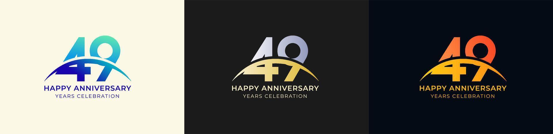 Logo Anniversary with Swoosh Sunrise 49th, 49th Happy Anniversary with Colorful Gradient, Luxury Gold and Silver. vector