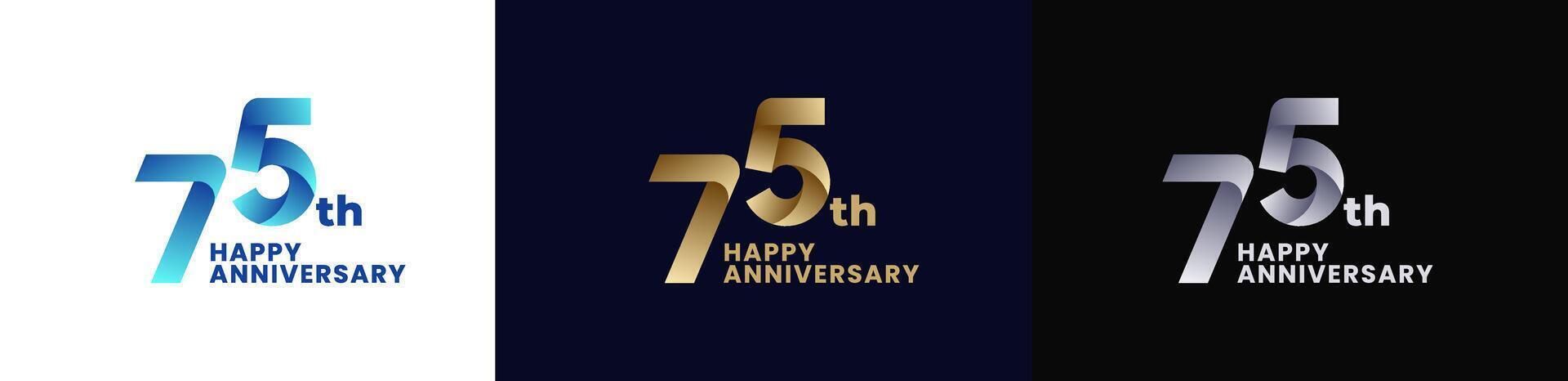 Abstract Twist Logo Anniversary 75th, 75th Happy Anniversary with Colorful Gradient, Luxury Gold and Elegant Silver. Editable file vector