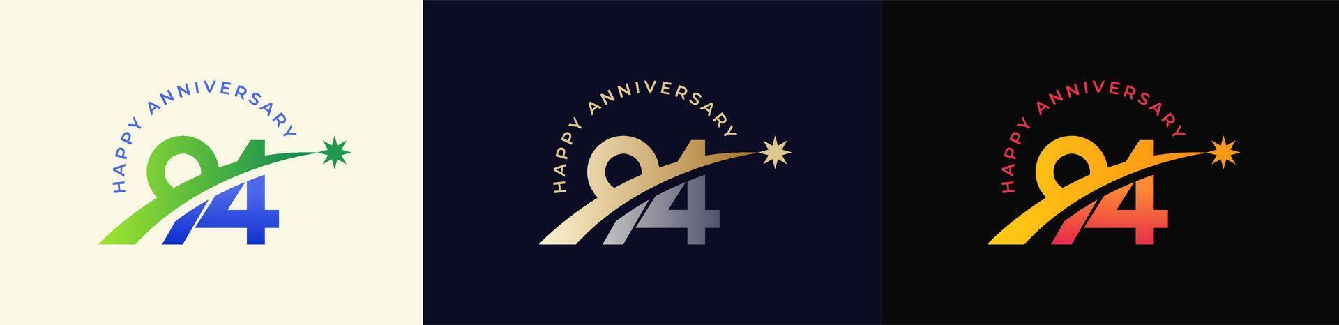 Logo Anniversary with Rising star 94th, 94th Happy Anniversary with Colorful Gradient, Luxury Gold and Silver. vector