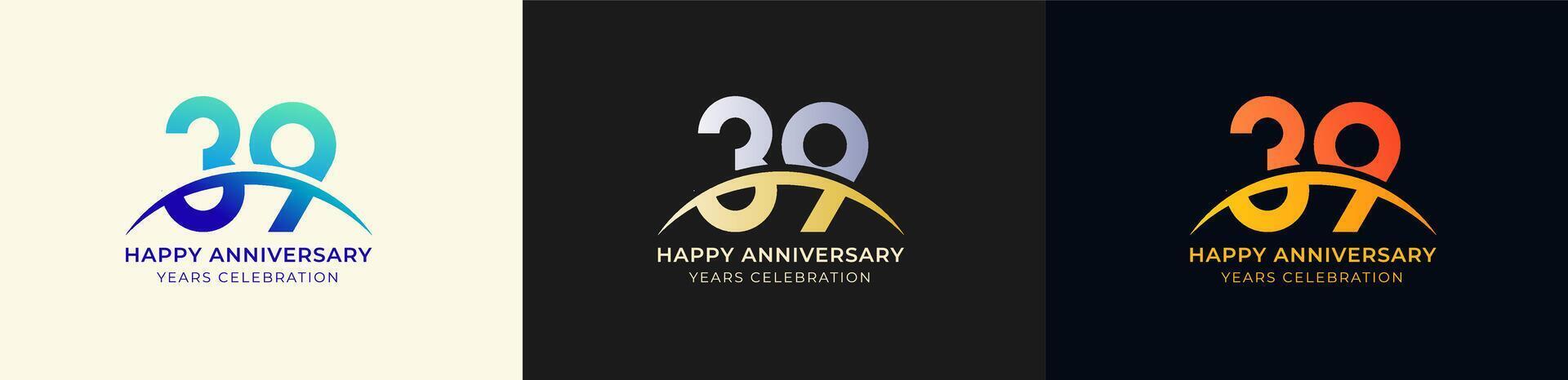 Logo Anniversary with Swoosh Sunrise 39th, 39th Happy Anniversary with Colorful Gradient, Luxury Gold and Silver. vector