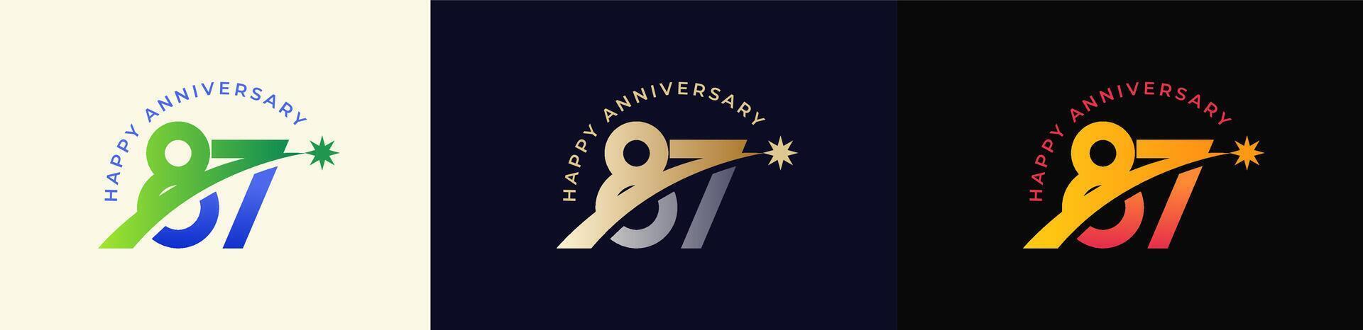 Logo Anniversary with Rising star 87th, 87th Happy Anniversary with Colorful Gradient, Luxury Gold and Silver. vector