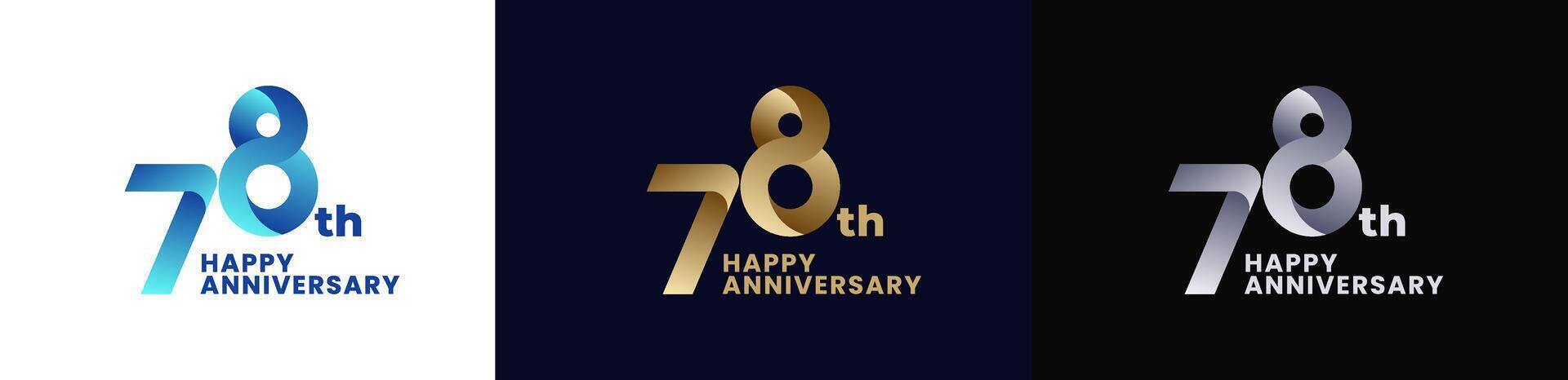 Abstract Twist Logo Anniversary 78th, 78th Happy Anniversary with Colorful Gradient, Luxury Gold and Elegant Silver. Editable file vector