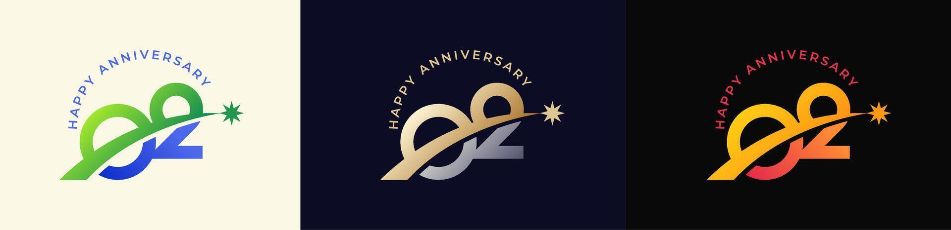Logo Anniversary with Rising star 2nd, 2nd Happy Anniversary with Colorful Gradient, Luxury Gold and Silver. vector