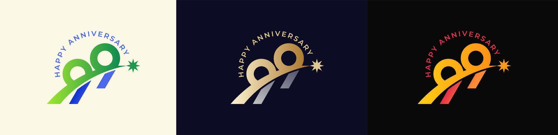 Logo Anniversary with Rising star 99th, 99th Happy Anniversary with Colorful Gradient, Luxury Gold and Silver. vector