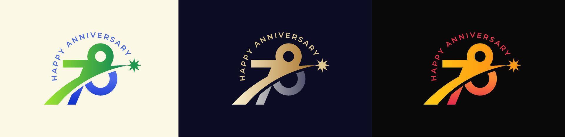 Logo Anniversary with Rising star 78th, 78th Happy Anniversary with Colorful Gradient, Luxury Gold and Silver. vector