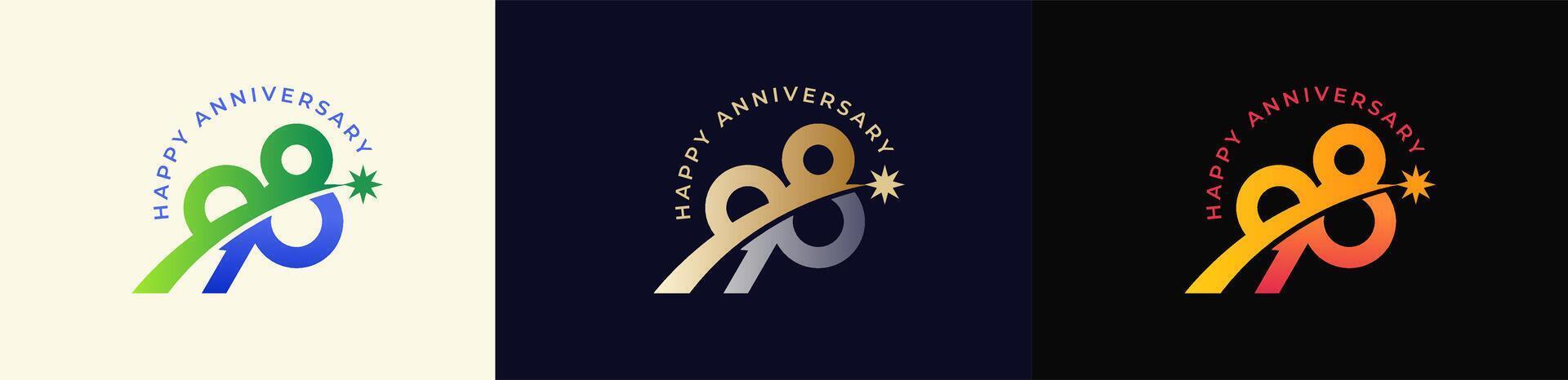 Logo Anniversary with Rising star 98th, 98th Happy Anniversary with Colorful Gradient, Luxury Gold and Silver. vector