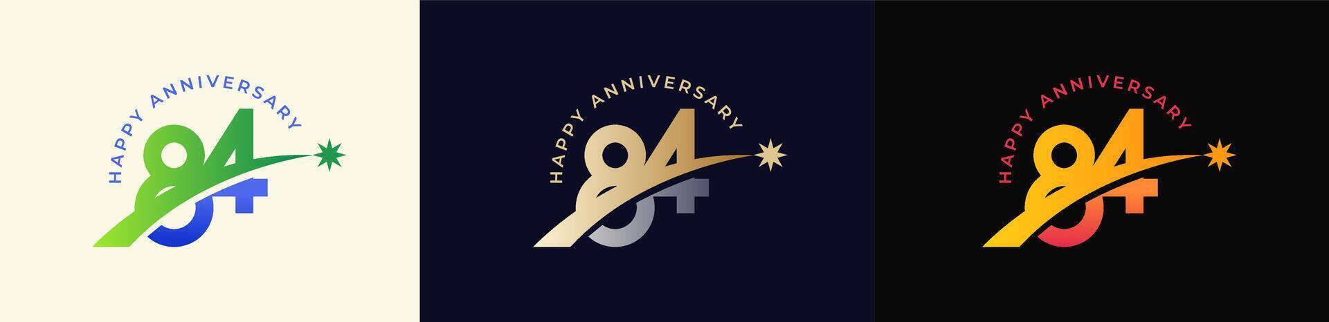 Logo Anniversary with Rising star 84th, 84th Happy Anniversary with Colorful Gradient, Luxury Gold and Silver. vector