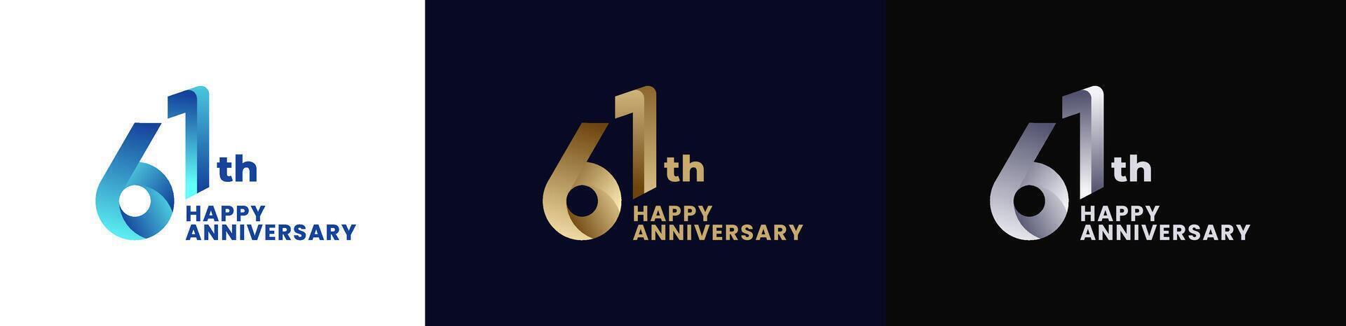 Abstract Twist Logo Anniversary 61th, 61th Happy Anniversary with Colorful Gradient, Luxury Gold and Elegant Silver. Editable file vector