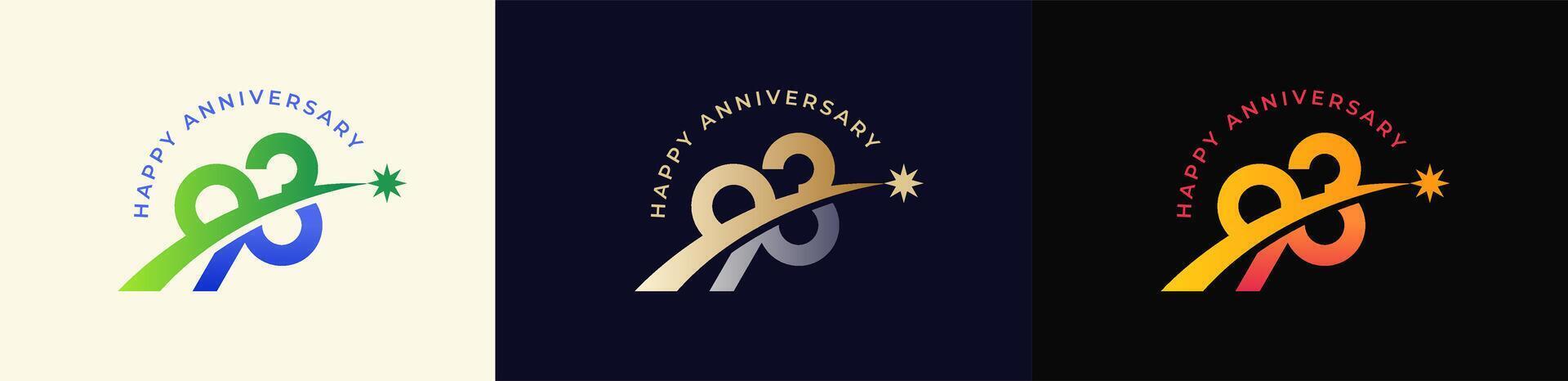 Logo Anniversary with Rising star 93th, 93th Happy Anniversary with Colorful Gradient, Luxury Gold and Silver. vector