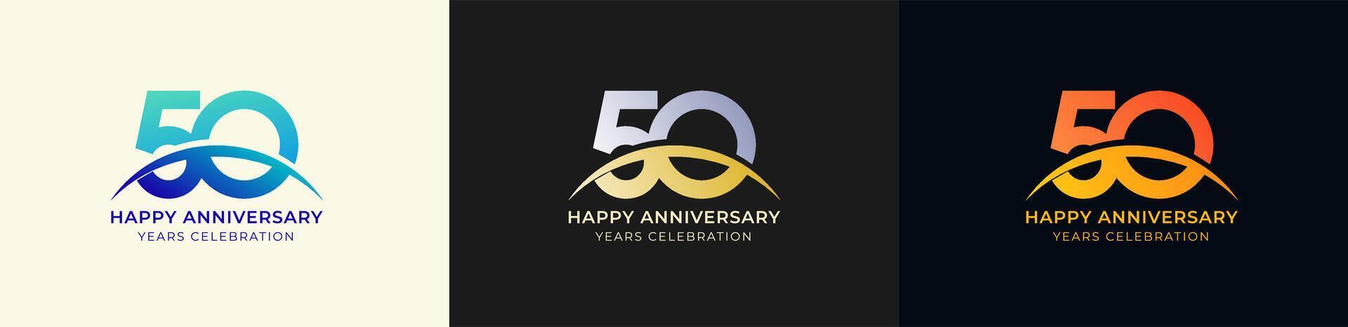 Logo Anniversary with Swoosh Sunrise 50th, 50th Happy Anniversary with Colorful Gradient, Luxury Gold and Silver. vector