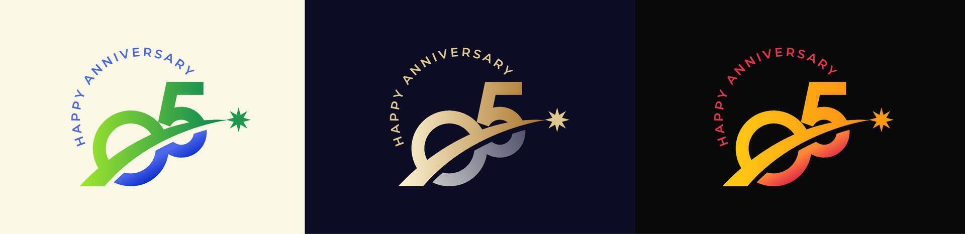 Logo Anniversary with Rising star 5th, 5th Happy Anniversary with Colorful Gradient, Luxury Gold and Silver. vector