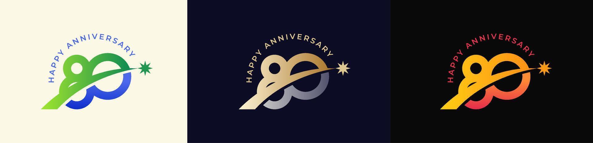 Logo Anniversary with Rising star 80th, 80th Happy Anniversary with Colorful Gradient, Luxury Gold and Silver. vector