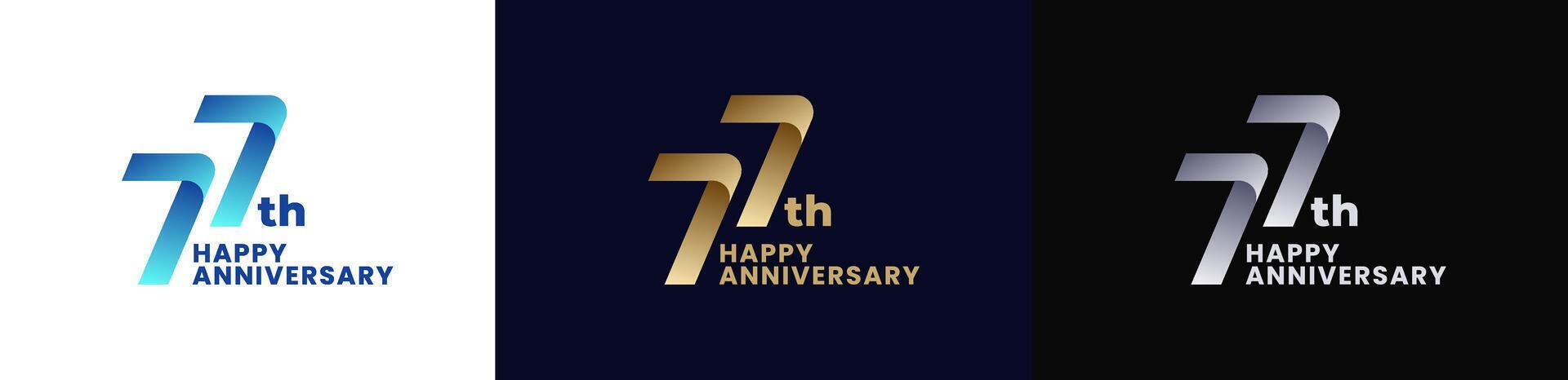 Abstract Twist Logo Anniversary 77th, 77th Happy Anniversary with Colorful Gradient, Luxury Gold and Elegant Silver. Editable file vector
