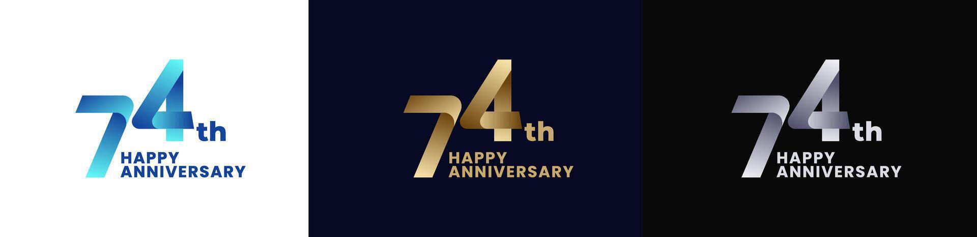 Abstract Twist Logo Anniversary 74th, 74th Happy Anniversary with Colorful Gradient, Luxury Gold and Elegant Silver. Editable file vector