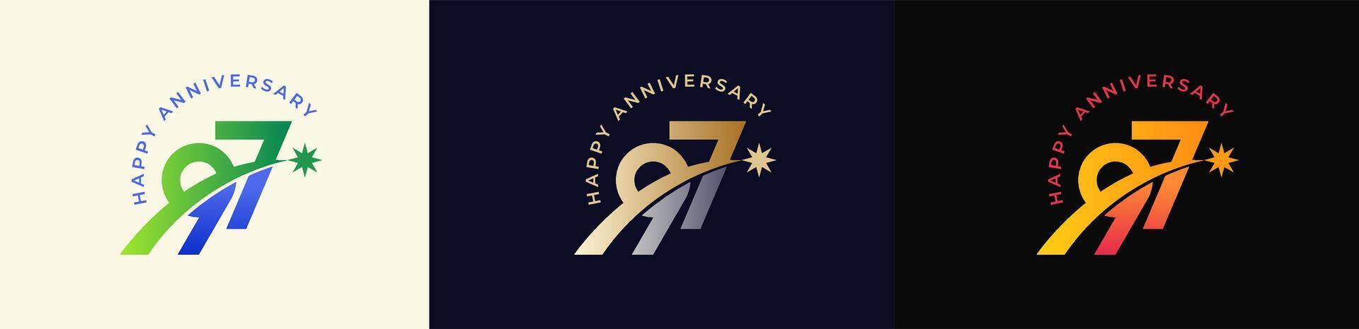Logo Anniversary with Rising star 97th, 97th Happy Anniversary with Colorful Gradient, Luxury Gold and Silver. vector