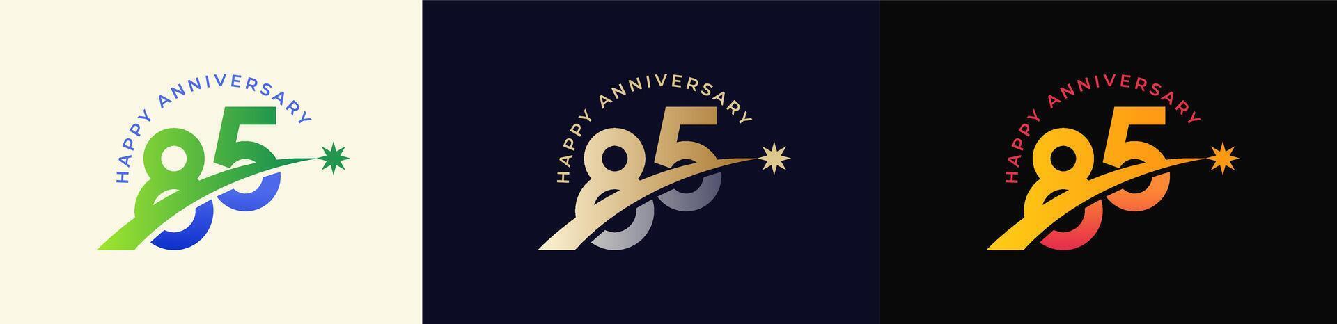 Logo Anniversary with Rising star 85th, 85th Happy Anniversary with Colorful Gradient, Luxury Gold and Silver. vector
