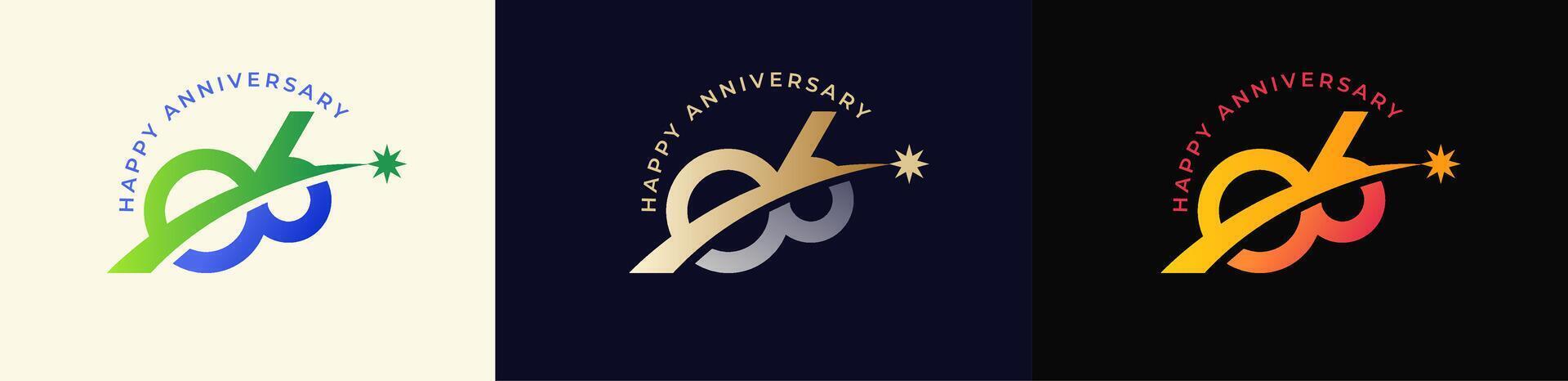 Logo Anniversary with Rising star 6th, 6th Happy Anniversary with Colorful Gradient, Luxury Gold and Silver. vector