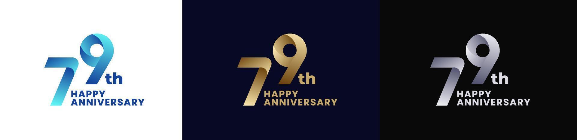 Abstract Twist Logo Anniversary 79th, 79th Happy Anniversary with Colorful Gradient, Luxury Gold and Elegant Silver. Editable file vector