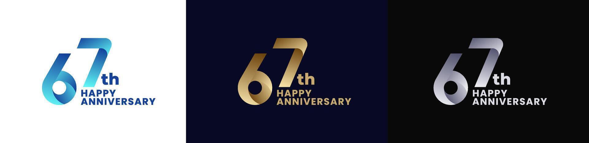 Abstract Twist Logo Anniversary 67th, 67th Happy Anniversary with Colorful Gradient, Luxury Gold and Elegant Silver. Editable file vector