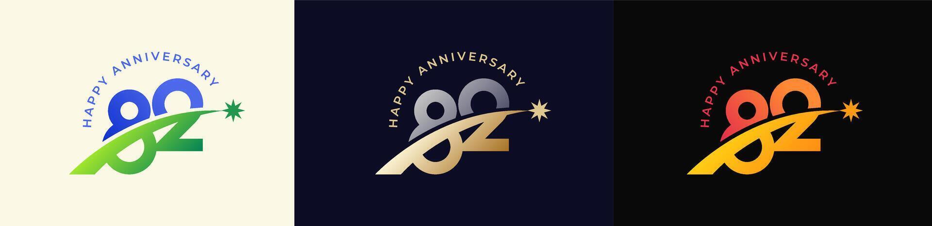 Logo Anniversary with Rising star 82th, 82th Happy Anniversary with Colorful Gradient, Luxury Gold and Silver. vector