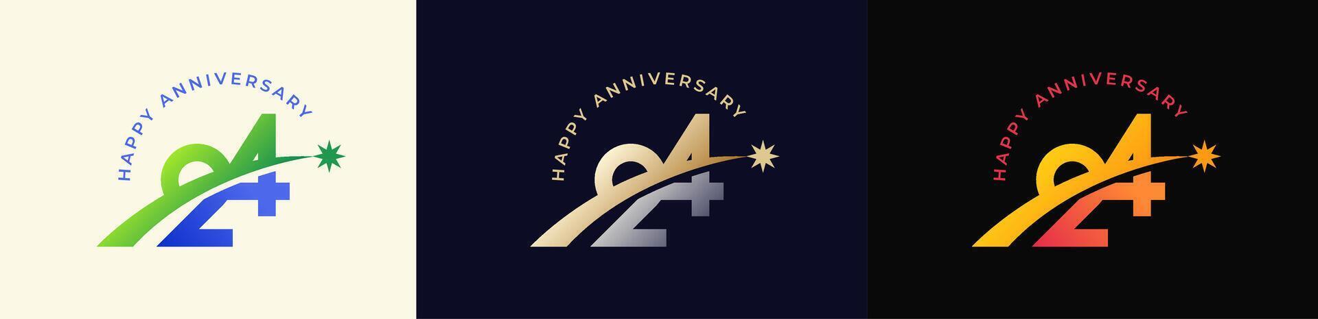 Logo Anniversary with Rising star 24th, 24th Happy Anniversary with Colorful Gradient, Luxury Gold and Silver. vector