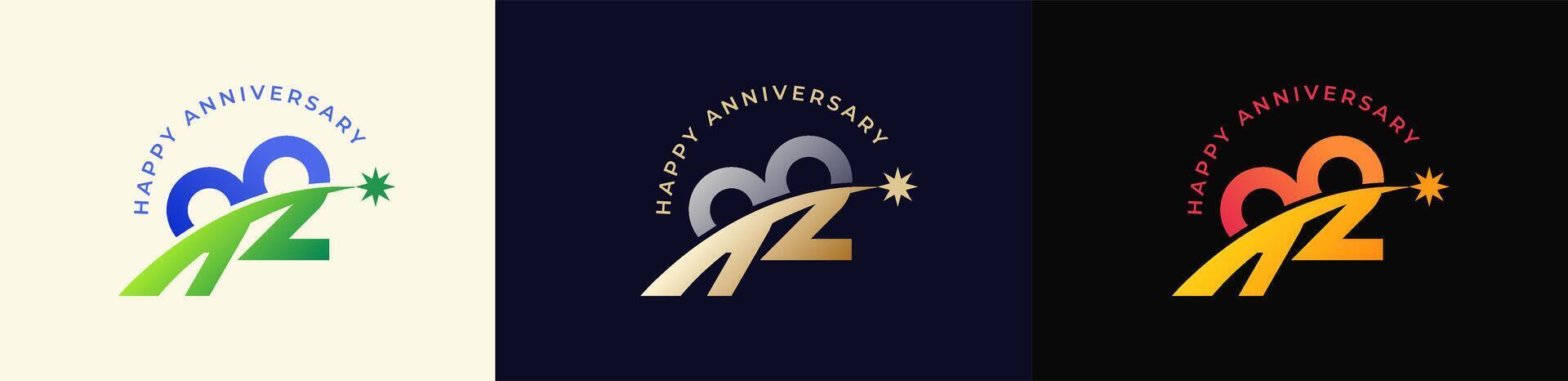 Logo Anniversary with Rising star 92th, 92th Happy Anniversary with Colorful Gradient, Luxury Gold and Silver. vector