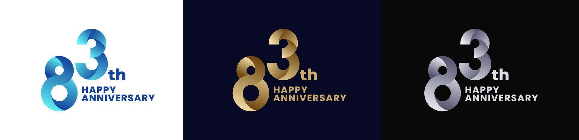 Abstract Twist Logo Anniversary 83th, 83th Happy Anniversary with Colorful Gradient, Luxury Gold and Elegant Silver. Editable file vector